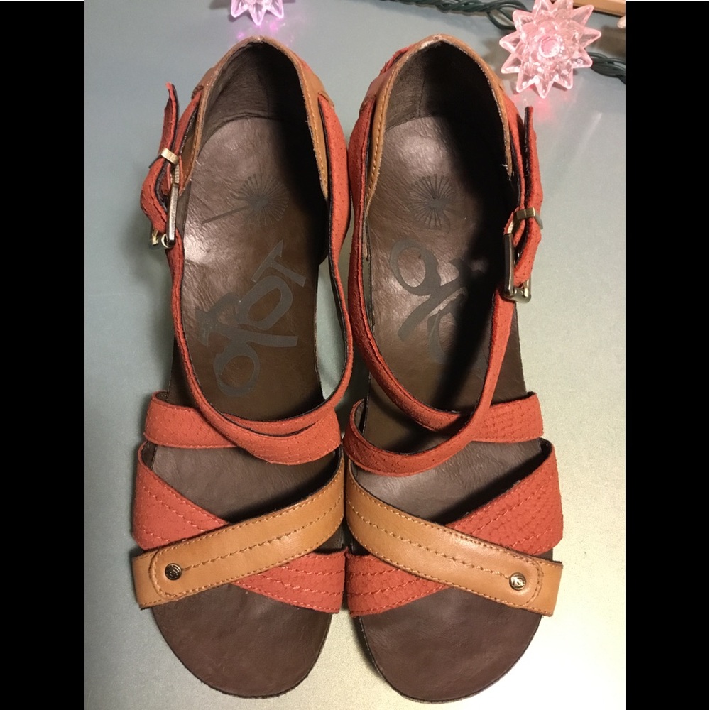OTBT leather cork and wood high heeled sandal/ 8